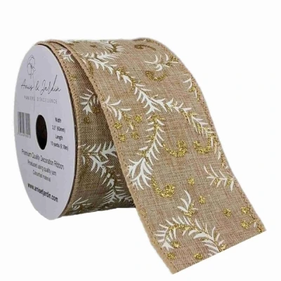 Stuha jutová s drátkem béžová vánoční větvičky 9.1 m