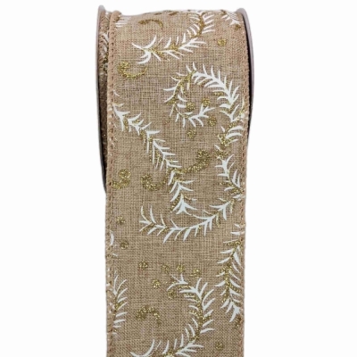 Stuha jutová s drátkem béžová vánoční větvičky 9.1 m