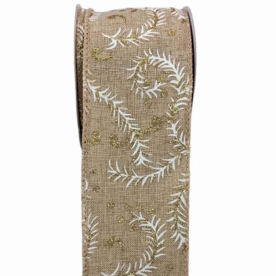 Stuha jutová s drátkem béžová vánoční větvičky 9.1 m