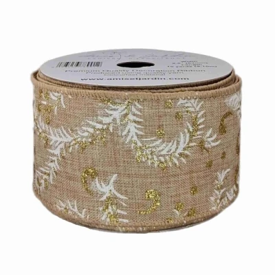 Stuha jutová s drátkem béžová vánoční větvičky 9.1 m