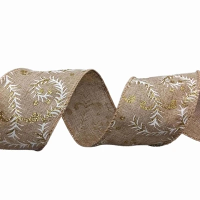 Stuha jutová s drátkem béžová vánoční větvičky 9.1 m