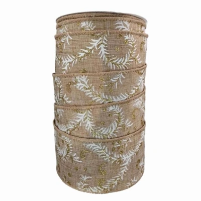 Stuha jutová s drátkem béžová vánoční větvičky 9.1 m