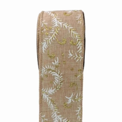 Stuha jutová s drátkem béžová vánoční větvičky 9.1 m