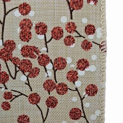 Stuha jutová s drátkem béžová vánoční větvičky s bobulkami 9.1 m