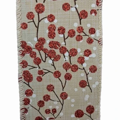 Stuha jutová s drátkem béžová vánoční větvičky s bobulkami 9.1 m