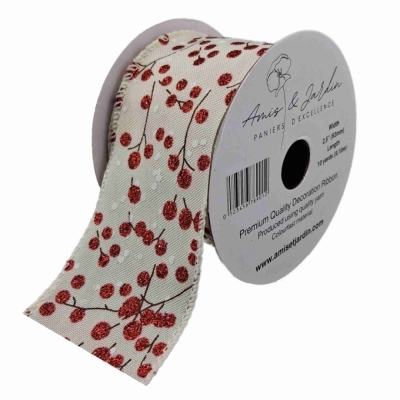 Stuha jutová s drátkem béžová vánoční větvičky s bobulkami 9.1 m