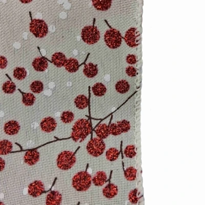 Stuha jutová s drátkem béžová vánoční větvičky s bobulkami 9.1 m