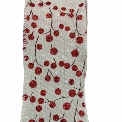 Stuha jutová s drátkem béžová vánoční větvičky s bobulkami 9.1 m