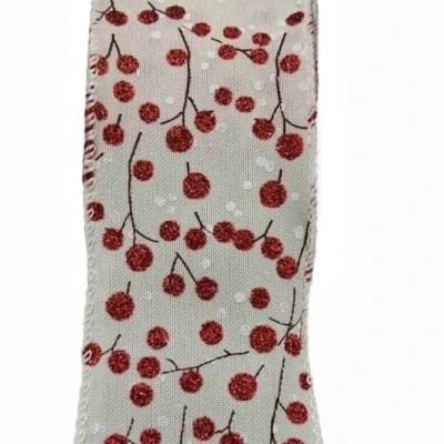 Stuha jutová s drátkem béžová vánoční větvičky s bobulkami 9.1 m