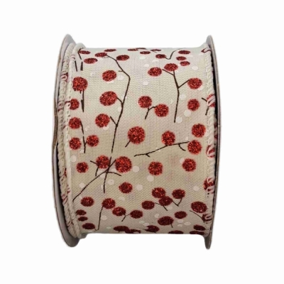 Stuha jutová s drátkem béžová vánoční větvičky s bobulkami 9.1 m