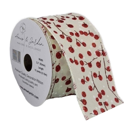 Stuha jutová s drátkem béžová vánoční větvičky s bobulkami 9.1 m