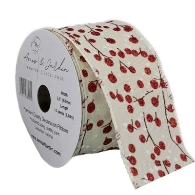 Stuha jutová s drátkem béžová vánoční větvičky s bobulkami 9.1 m