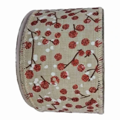 Stuha jutová s drátkem béžová vánoční větvičky s bobulkami 9.1 m