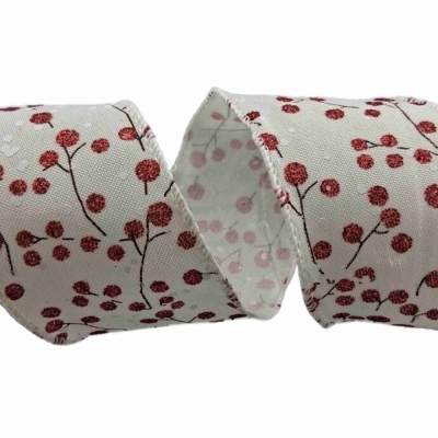 Stuha jutová s drátkem béžová vánoční větvičky s bobulkami 9.1 m