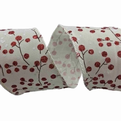 Stuha jutová s drátkem béžová vánoční větvičky s bobulkami 9.1 m