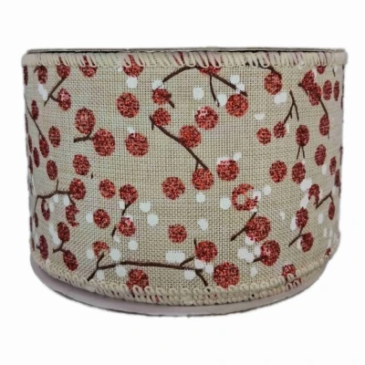 Stuha jutová s drátkem béžová vánoční větvičky s bobulkami 9.1 m