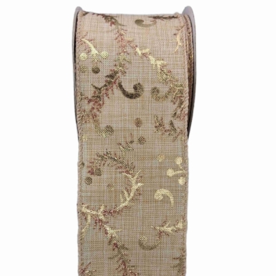 Stuha jutová s drátkem béžovo - zlatá vánoční 9.1 m