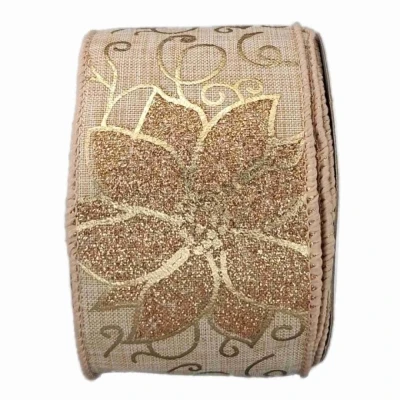 Stuha jutová s drátkem béžovo - zlatá vánoční 9.1 m
