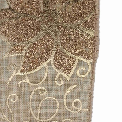 Stuha jutová s drátkem béžovo - zlatá vánoční 9.1 m