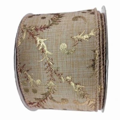 Stuha jutová s drátkem béžovo - zlatá vánoční 9.1 m