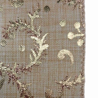 Stuha jutová s drátkem béžovo - zlatá vánoční 9.1 m