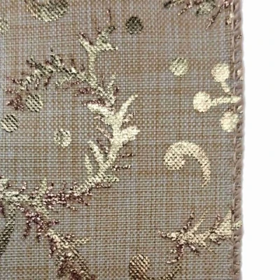 Stuha jutová s drátkem béžovo - zlatá vánoční 9.1 m