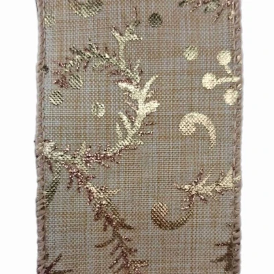 Stuha jutová s drátkem béžovo - zlatá vánoční 9.1 m