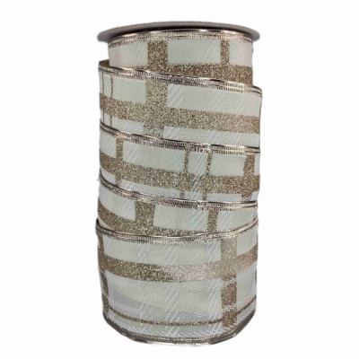 Stuha jutová s drátkem bílá mřížka 9.1 m