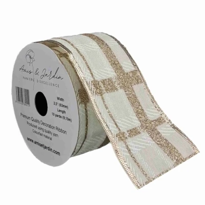 Stuha jutová s drátkem bílá mřížka 9.1 m