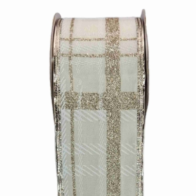 Stuha jutová s drátkem bílá mřížka 9.1 m