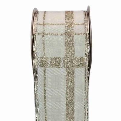 Stuha jutová s drátkem bílá mřížka 9.1 m