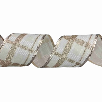 Stuha jutová s drátkem bílá mřížka 9.1 m