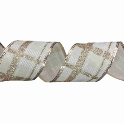 Stuha jutová s drátkem bílá mřížka 9.1 m