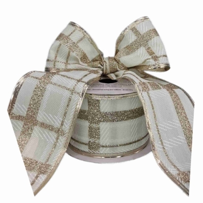 Stuha jutová s drátkem bílá mřížka 9.1 m