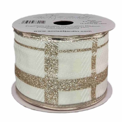 Stuha jutová s drátkem bílá mřížka 9.1 m