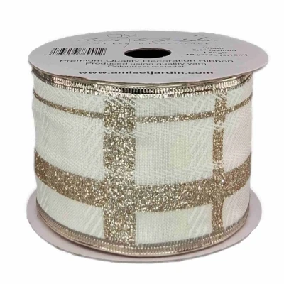 Stuha jutová s drátkem bílá mřížka 9.1 m