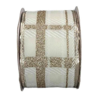 Stuha jutová s drátkem bílá mřížka 9.1 m