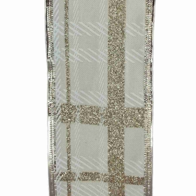 Stuha jutová s drátkem bílá mřížka 9.1 m