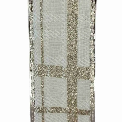 Stuha jutová s drátkem bílá mřížka 9.1 m