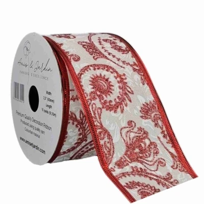 Stuha jutová s drátkem bílá ornamenty 9.1 m