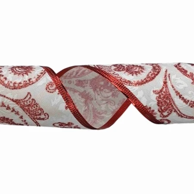 Stuha jutová s drátkem bílá ornamenty 9.1 m