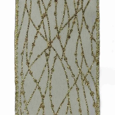 Stuha jutová s drátkem bílá vánoční propletené linky 9.1 m