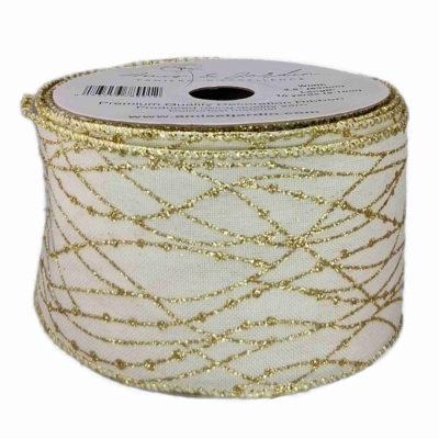 Stuha jutová s drátkem bílá vánoční propletené linky 9.1 m