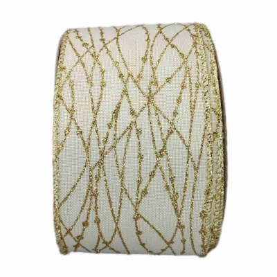 Stuha jutová s drátkem bílá vánoční propletené linky 9.1 m