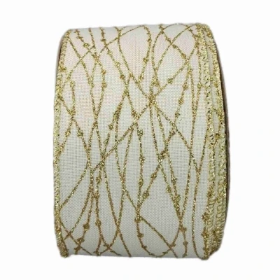 Stuha jutová s drátkem bílá vánoční propletené linky 9.1 m