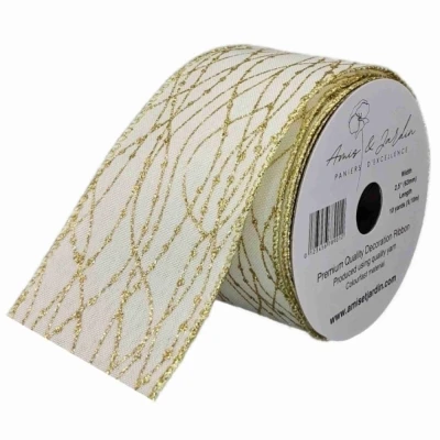 Stuha jutová s drátkem bílá vánoční propletené linky 9.1 m