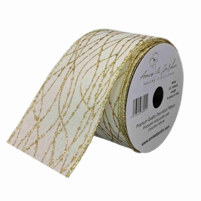 Stuha jutová s drátkem bílá vánoční propletené linky 9.1 m