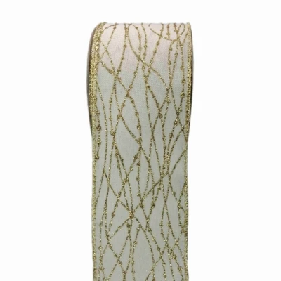 Stuha jutová s drátkem bílá vánoční propletené linky 9.1 m