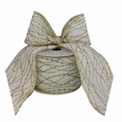 Stuha jutová s drátkem bílá vánoční propletené linky 9.1 m