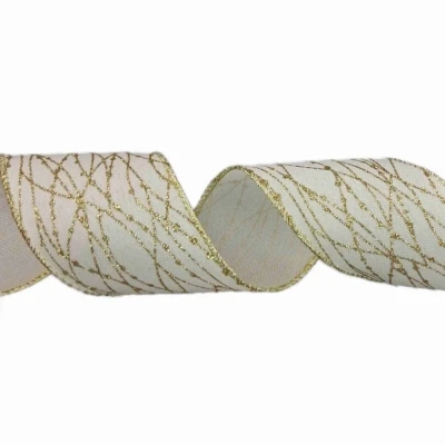 Stuha jutová s drátkem bílá vánoční propletené linky 9.1 m